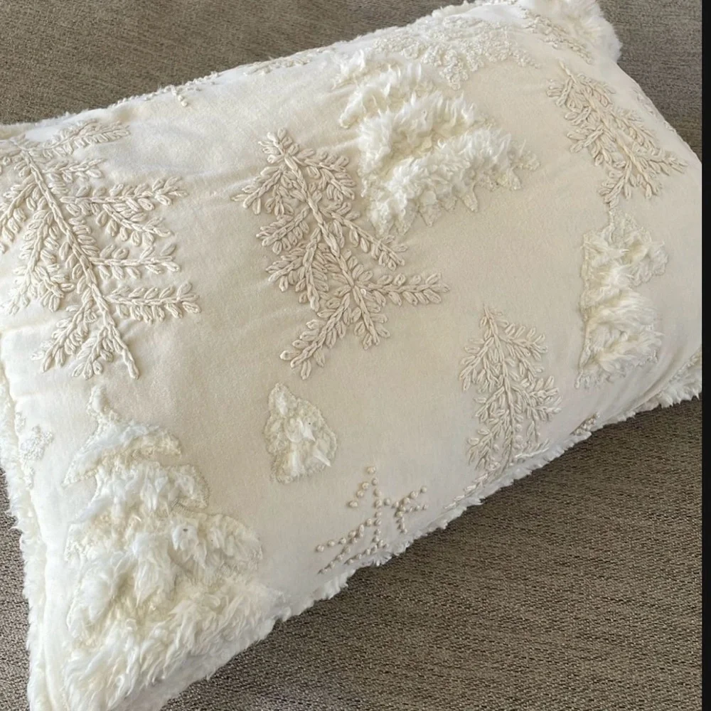 New Pottery Barn Cream Holiday Pillow with Textured Trees Pillow Cover - Picture 2 of 5
